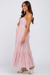 Pink Striped Tiered Maternity Maxi Dress