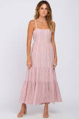 Pink Striped Tiered Maxi Dress