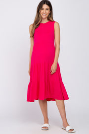 Fuchsia Tiered Sleeveless Maternity Midi Dress