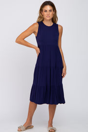 Navy Blue Tiered Sleeveless Midi Dress