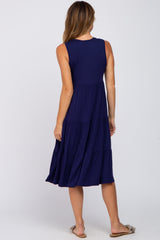 Navy Blue Tiered Sleeveless Midi Dress