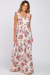 Cream Floral Ruffle Maternity Maxi Dress