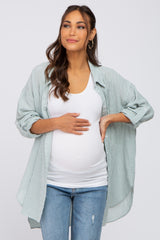 Mint Green Pinstriped Button Up Maternity Top