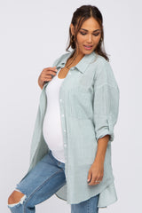 Mint Green Pinstriped Button Up Maternity Top