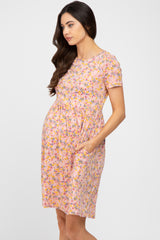 Pink Floral Basic Maternity Dress