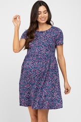 Navy Floral Basic Maternity Dress