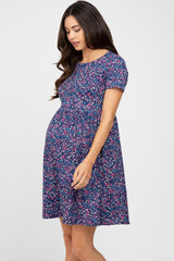 Navy Floral Basic Maternity Dress