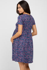 Navy Floral Basic Maternity Dress