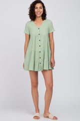 Light Olive Button Down Tiered Mini Dress