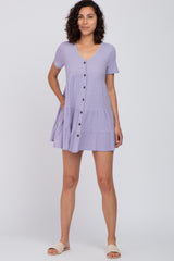 Lavender Button Down Tiered Mini Dress