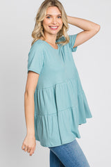 Aqua Ribbed Tiered Top