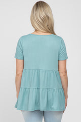 Aqua Ribbed Tiered Maternity Top