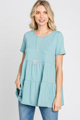 Aqua Ribbed Tiered Maternity Top