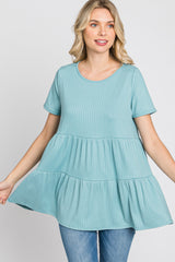 Aqua Ribbed Tiered Top