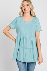 Aqua Ribbed Tiered Top