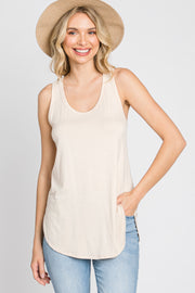 Beige Racerback Curved Hem Tank Top