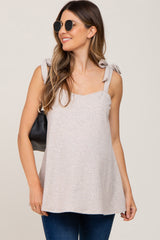 Beige Knotted Strap Ribbed Maternity Top