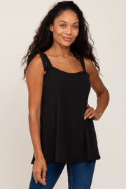 Black Knotted Strap Ribbed Top