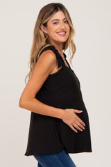 Black Knotted Strap Ribbed Maternity Top