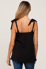 Black Knotted Strap Ribbed Maternity Top