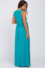 Turquoise V-Neck Sleeveless Maternity Maxi Dress