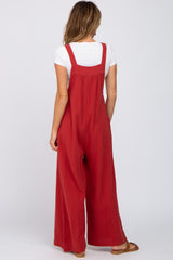 Rust Gauze Wide Leg Button Front Overalls