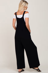 Black Gauze Wide Leg Button Front Overalls