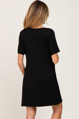 Black Button Accent Pocketed Maternity Dress