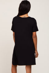 Black Button Accent Pocketed Dress