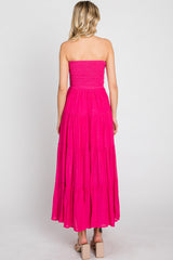 Fuchsia Strapless Smocked Tiered Maxi Dress