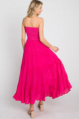 Fuchsia Strapless Smocked Tiered Maxi Dress