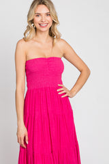 Fuchsia Strapless Smocked Tiered Maxi Dress