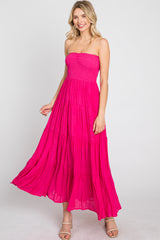 Fuchsia Strapless Smocked Tiered Maxi Dress