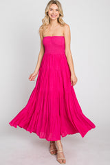 Fuchsia Strapless Smocked Tiered Maxi Dress