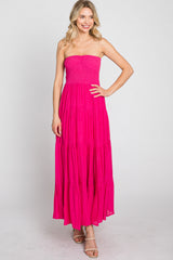 Fuchsia Strapless Smocked Tiered Maxi Dress