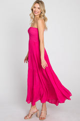 Fuchsia Strapless Smocked Tiered Maxi Dress