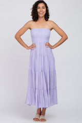 Lavender Strapless Smocked Tiered Maxi Dress