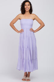 Lavender Strapless Smocked Tiered Maxi Dress