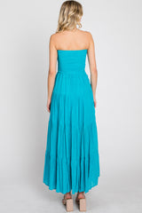 Turquoise Strapless Smocked Tiered Maxi Dress