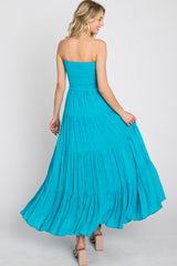 Turquoise Strapless Smocked Tiered Maxi Dress