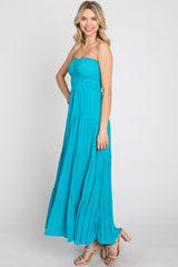 Turquoise Strapless Smocked Tiered Maxi Dress