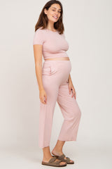 Light Pink Crop Top Maternity Lounge Set