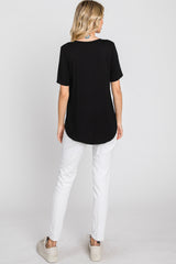 Black Pocket Front Curved Hem Top