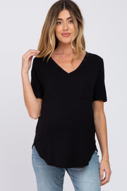 Black Pocket Front Curved Hem Maternity Top