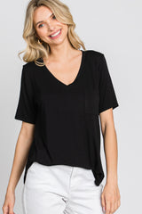 Black Pocket Front Curved Hem Maternity Top