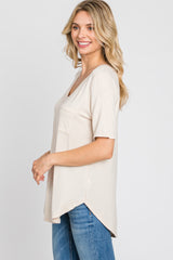 Beige Pocket Front Curved Hem Top