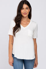 Ivory Pocket Front Curved Hem Top