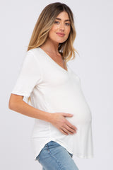 Ivory Pocket Front Curved Hem Maternity Top