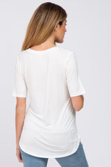 Ivory Pocket Front Curved Hem Maternity Top