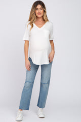 Ivory Pocket Front Curved Hem Maternity Top